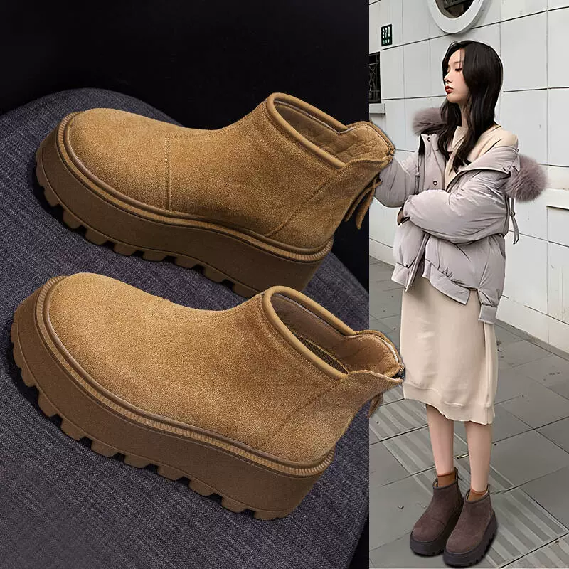欧货雪地靴女2025冬休闲时尚百搭低帮厚底厚绒保暖短靴后拉链女靴