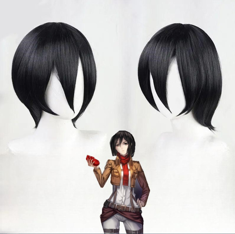 Attack on Titan Mikasa Cos Wig Black Face-Shaping Universal Anime Cosplay Fake Hair Mikasa Wig