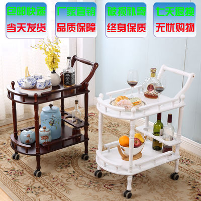 雙層實木小推車酒店餐廳送餐車移動酒水車4s店茶水車點心車蛋糕車