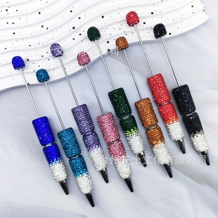 Gradient Color Full Diamond Beaded Pen Multicolor Heavy Industry Full Coverage Rhinestone Beaded Ballpoint Pen Pearlescent Cute Pen for Hair