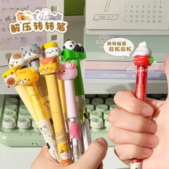 可奇家高颜値解凍回転ペン減圧パンダ中性ペン漫画ウサギサインペン黒女の子プレゼント