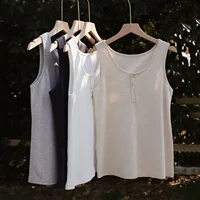 Женская рубашка на льняной основе Tencel, новый летний дизайн, хлопковый жилет без рукавов, приятный для кожи, облегающий, на пуговицах, универсальный топ.