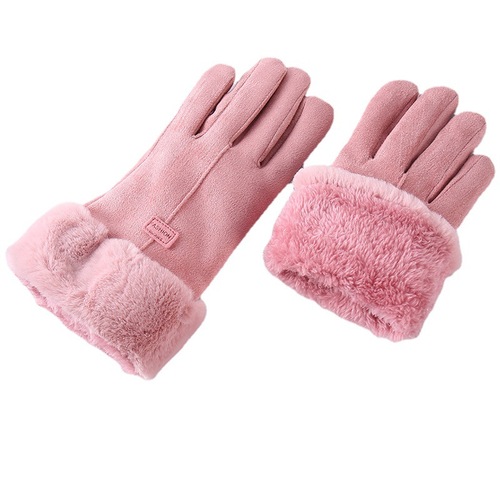 Wholesale winter and autumn lined plush touch screen gloves for women, with hair mouth gloves factory shipping