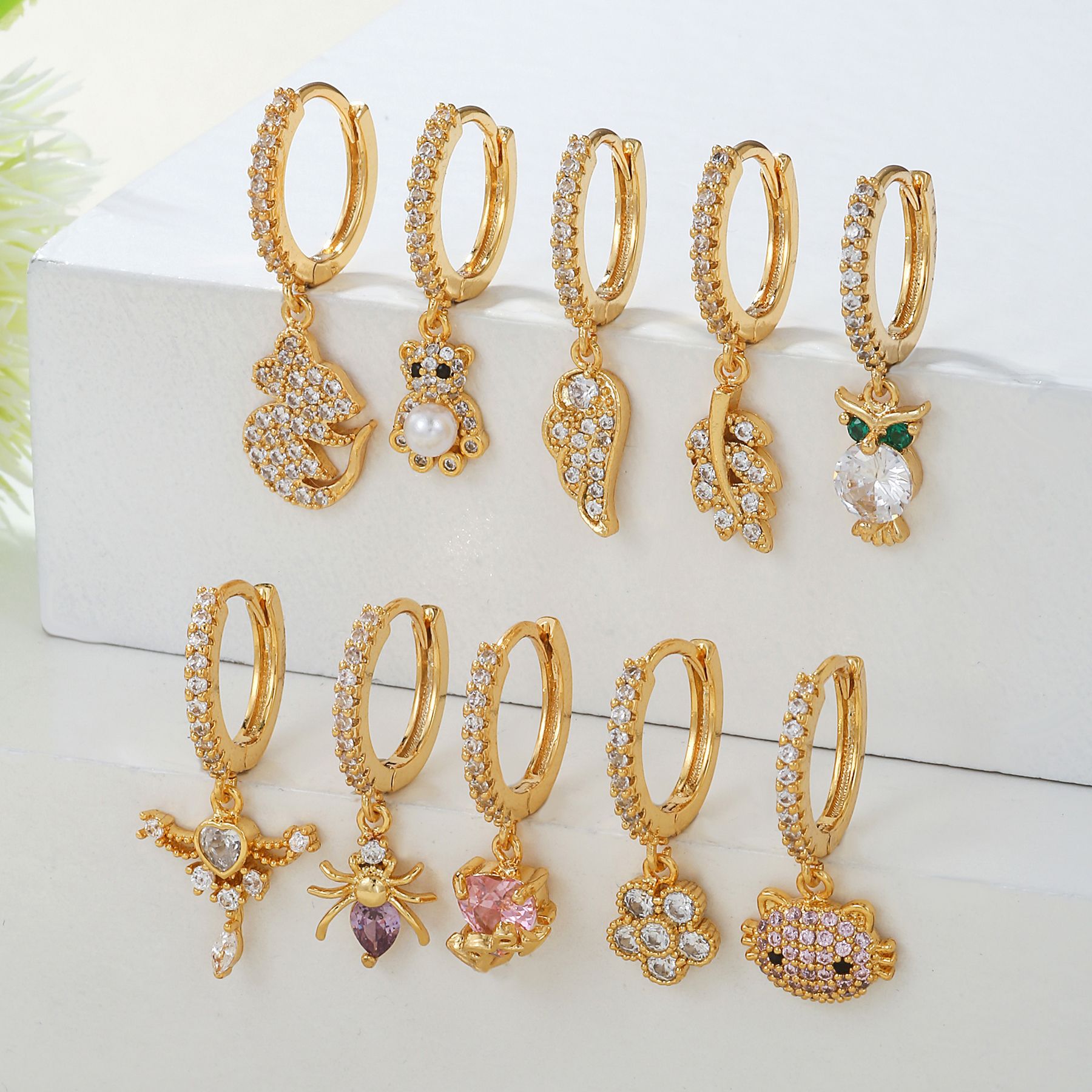 Fashion Animal Wings Copper Inlaid Zircon Drop Earrings 1 Piece