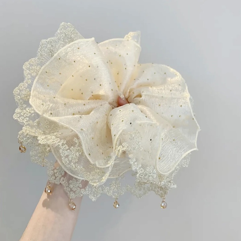 超大号蕾丝花边大肠发圈高级感头绳发饰发夹头花欧若精灵风韩系女|undefined