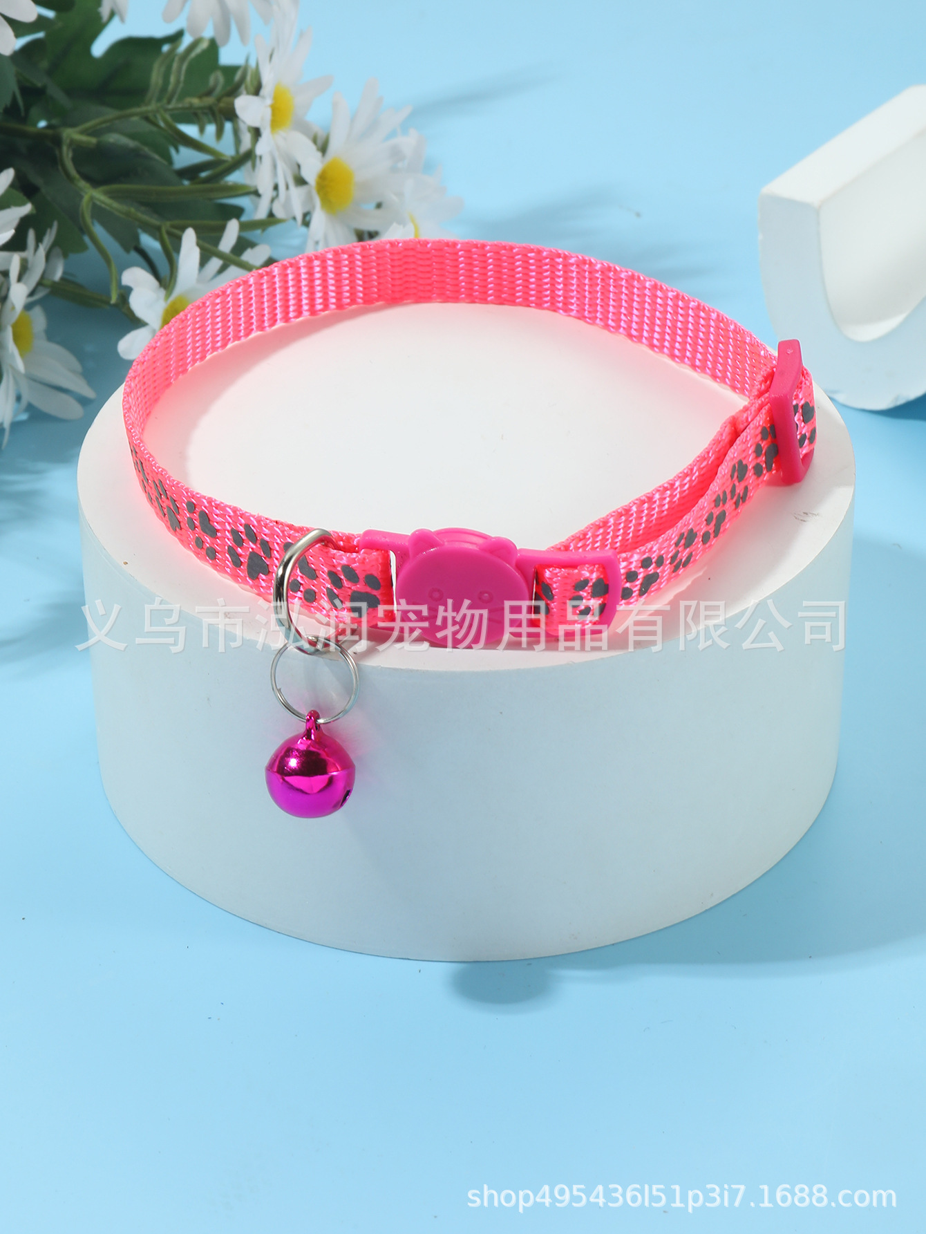 1.0 collar de huellas reflectantes de nailon, hebilla de seguridad separada ajustable cara de gato con anillo de campana