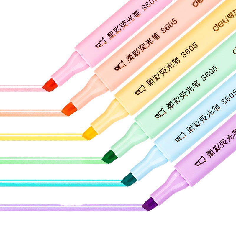 Deli S605 resaltador estudiante marcado graffiti pluma marcador de color clave marcado pluma 6 colores 6 pack