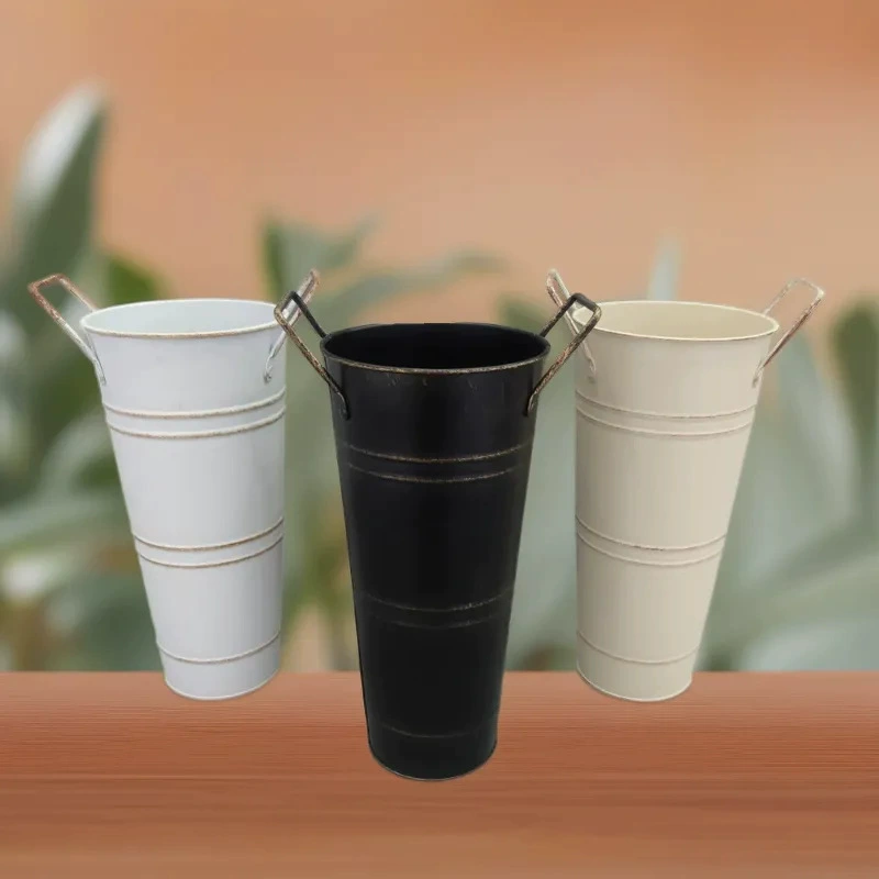 Краска для выпечки оцинкованного листа Водонепроницаемая ваза Ретро проблемное Оловянное ведро Украшения для дома Цветочный магазин Дисплей Цветочное ведро