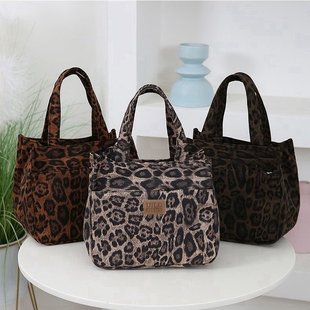 New Leopard Print Handbag Office Workmen Portable Lunch Box Bag Mummy Canvas Bag Hand Carrying Lunch Bag Large Capacity