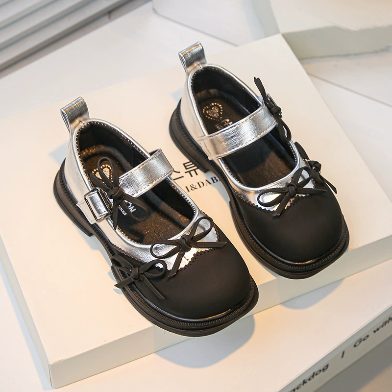 Детские кожаные туфли для девочек, весна-осень 2025, новые чёрные, для выступлений, мягкая подошва, британский стиль, туфли принцессы