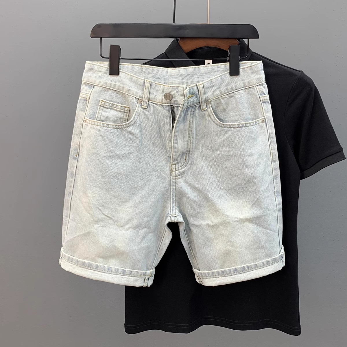 Herren Jeansshorts In Hellblau Stretch Denim Cargo Stil_voghion.com