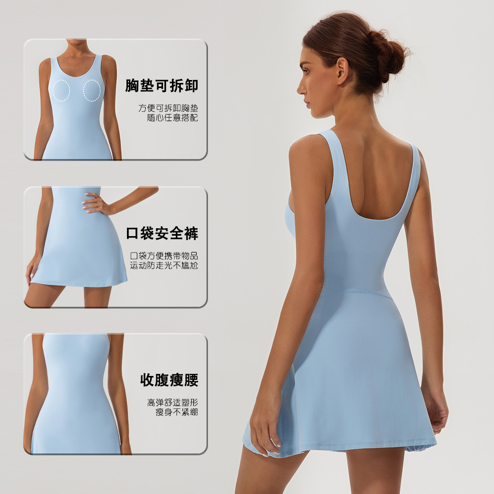 Verano nuevo vestido de tenis deportivo de mujer vestido corto de golf con pantalones de seguridad vestido de camisole vestido deportivo al aire libre