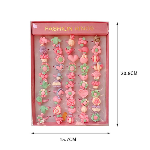 Cross-border children's cartoon flower rings 50 boxed open frosted plastic rings birthday gift kindergarten
