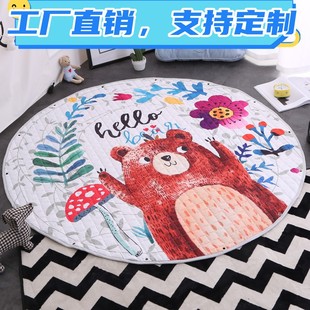Foreign Trade Hot Model Can Be Customized Ins Scandinavian Kidsren's Cartoon Animal Floor Mat Baby Crawling Carpet Storage Round Carpet