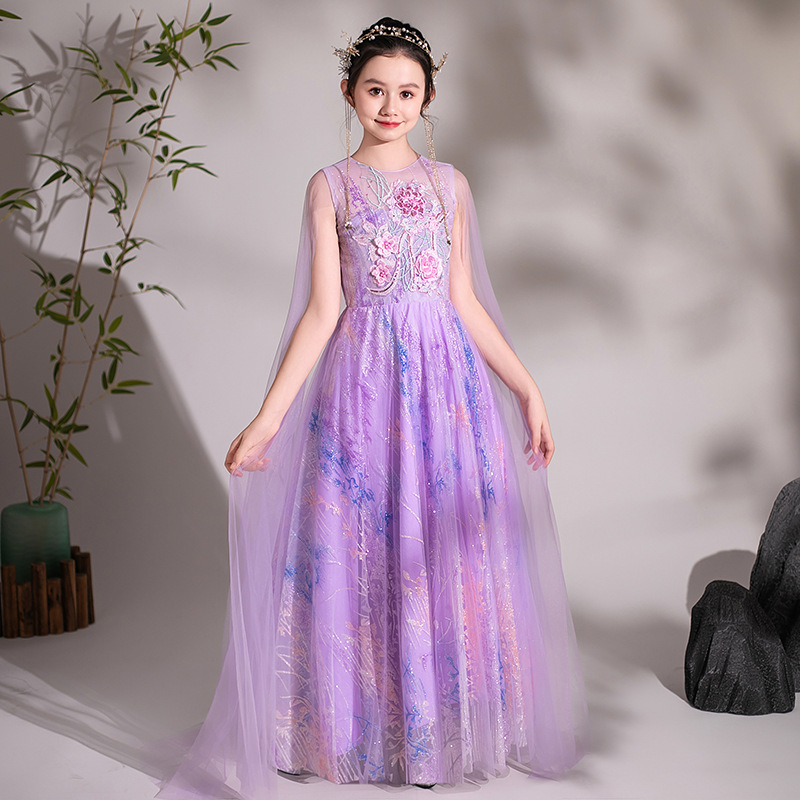 Purple Super Fairy Ancient Guzheng Performance Costume 2025 Summer New Chinese Style Children's Ethereal Folk Music Performance Dress