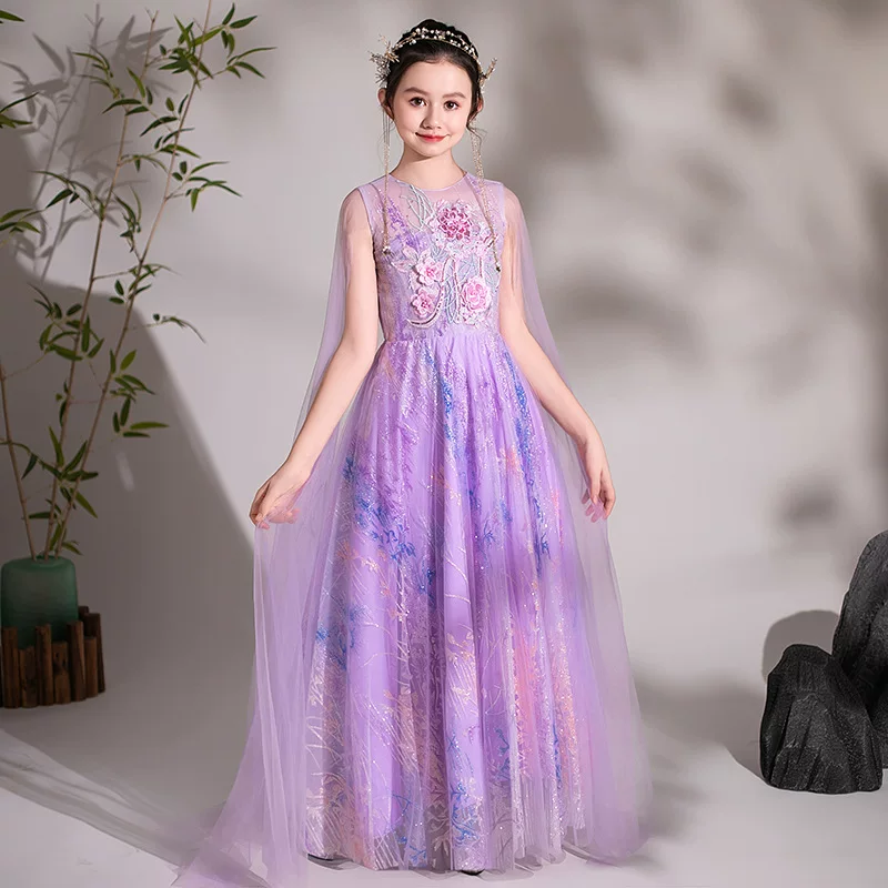 Purple summer suit, children's dress, Chinese style