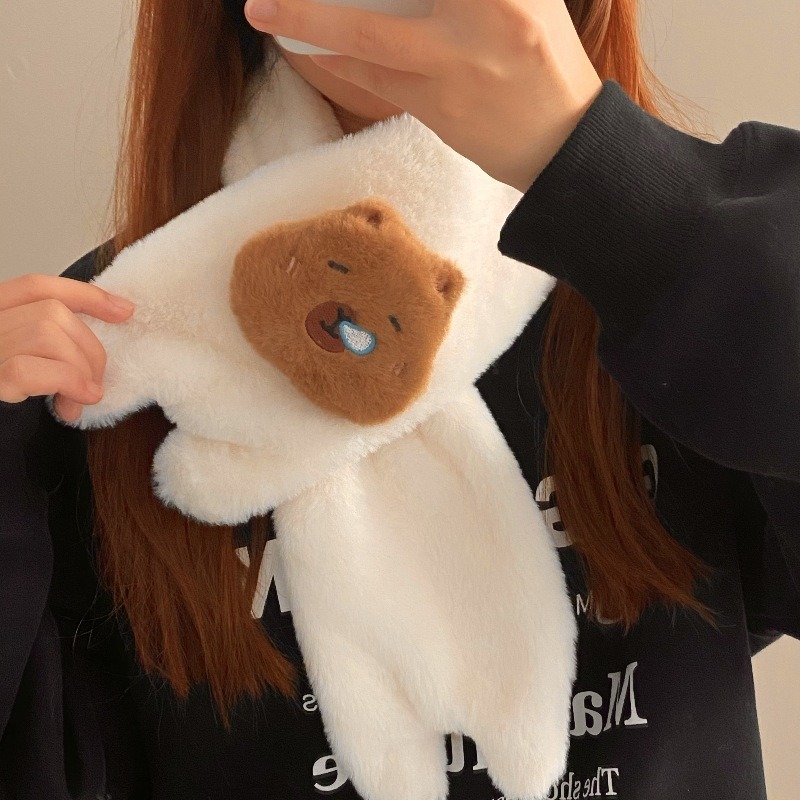 卡通甜美少女粉色猫咪围巾冬季保暖加厚可爱毛绒防风学生围脖白色|undefined