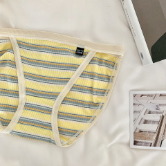 細邊的~可愛少女條紋簡約韓風日常棉質純欲彈力三角低腰內褲