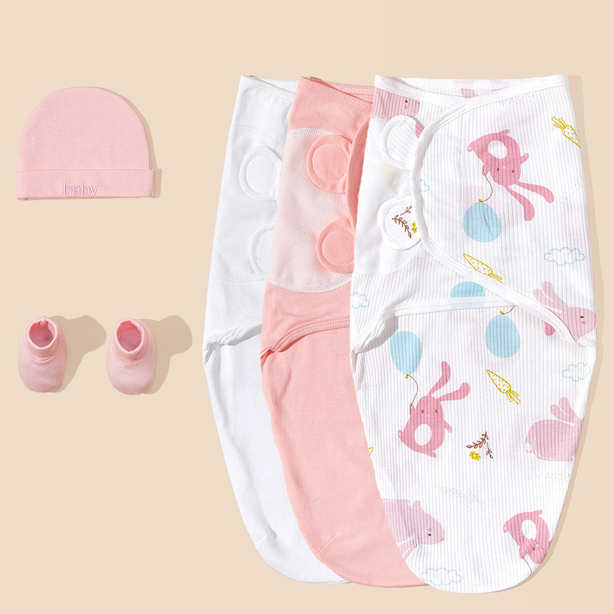 Newborn Spring & Fall Anti-Shock Pure Cotton Swaddling Fetal Cap Socks Set Baby Maternity Bag Sleeping Bag Wrap Wrap