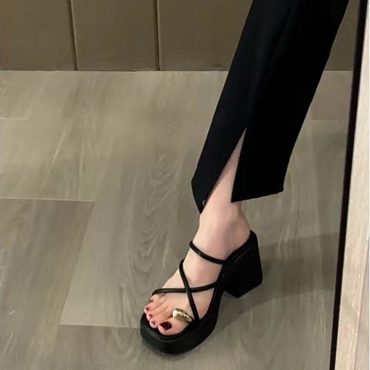 Internet Celebrity Elegant High Heel Sandals Women's Thick Sole 2025 Summer New Fashionable Thick Heel Women's Outer Wear Set Toe Sandals Internet Celebrity Elegant High Heel Sandals Women's Thick Sole 2025 Summer New Fashionable Thick Heel Women's Outer Wear Set Toe Sandals