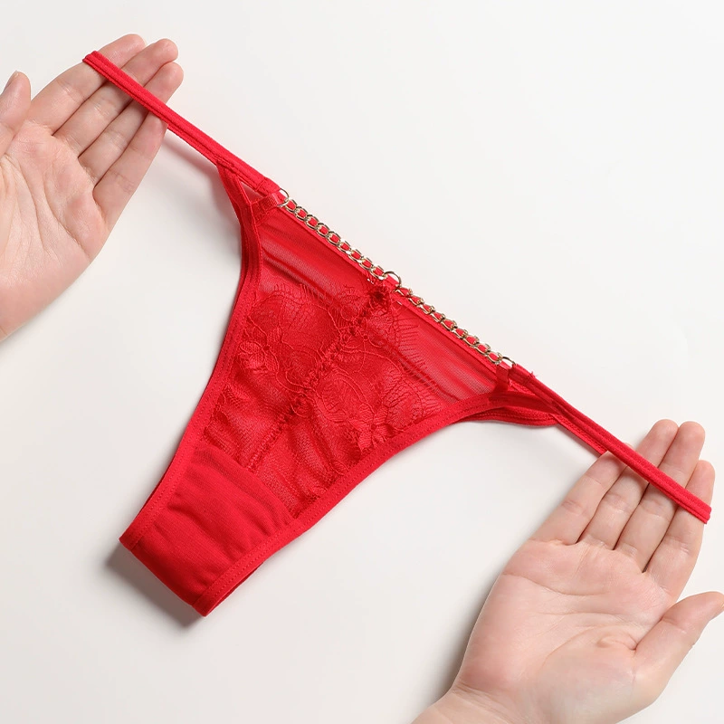 Кружевное тонкое белье, Sexy штаны, беспроводной бюстгальтер, металлическая цепь, набор, французский стиль, плюс-size