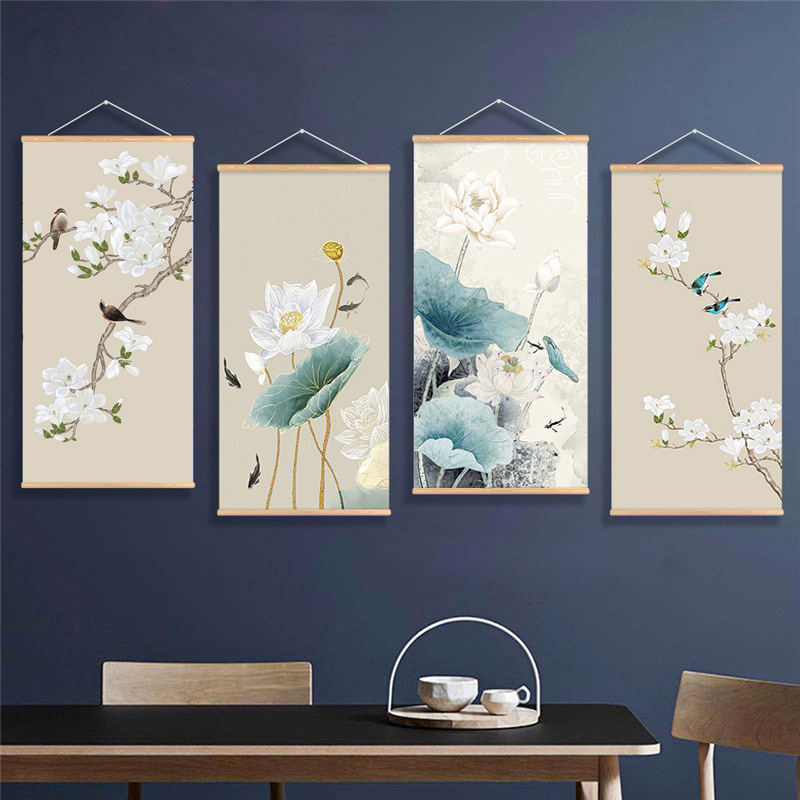 Modern New Chinese Flower and Bird Painting scroll painting living room decorative painting office tea room Zen solid wood porch hanging painting Modern New Chinese Flower and Bird Painting scroll painting living room decorative painting office tea room Zen solid wood porch hanging painting