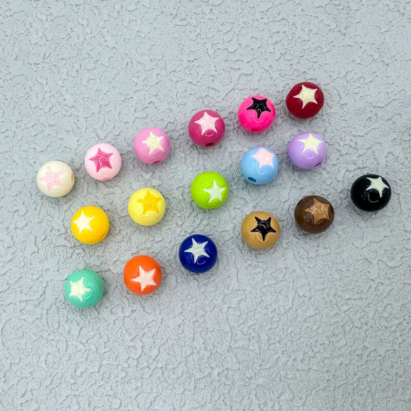 Two-color five-pointed star round beads acrylic oil drop five-star straight hole through-hole beads diy jewelry mobile phone chain packaging material Two-color five-pointed star round beads acrylic oil drop five-star straight hole through-hole beads diy jewelry mobile phone chain packaging material