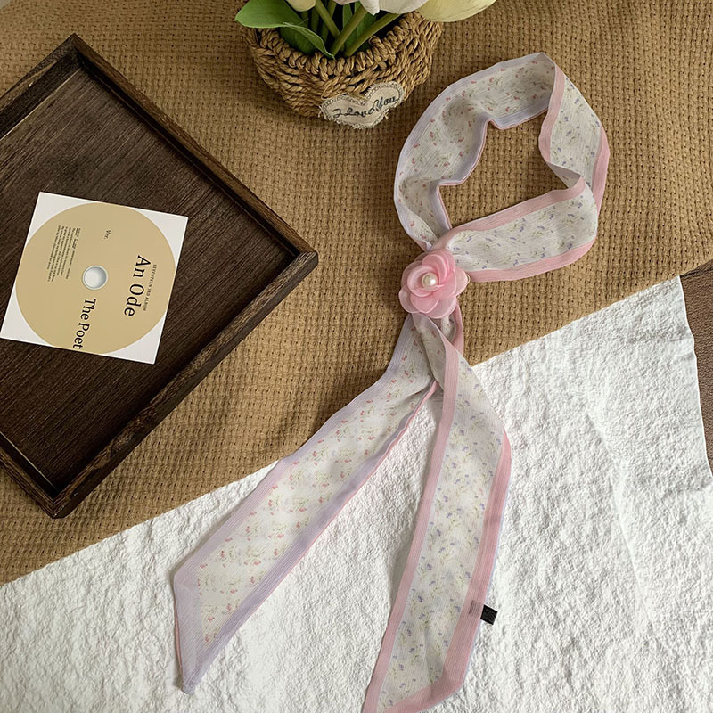 Bufanda de seda, bufanda pequeña de moda de alta gama, flor de todo fósforo, clip tridimensional, decoración de flores, serpentín, diadema