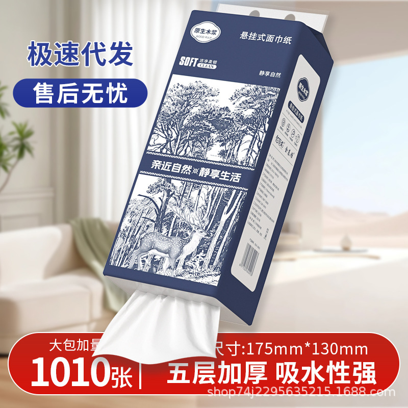 1010 Sheets of Large Hanging Tissue Paper for Home Use, Economical Pack, Wholesale Box of Facial Tissues, Pull-Out Napkins, Hand Wipes
