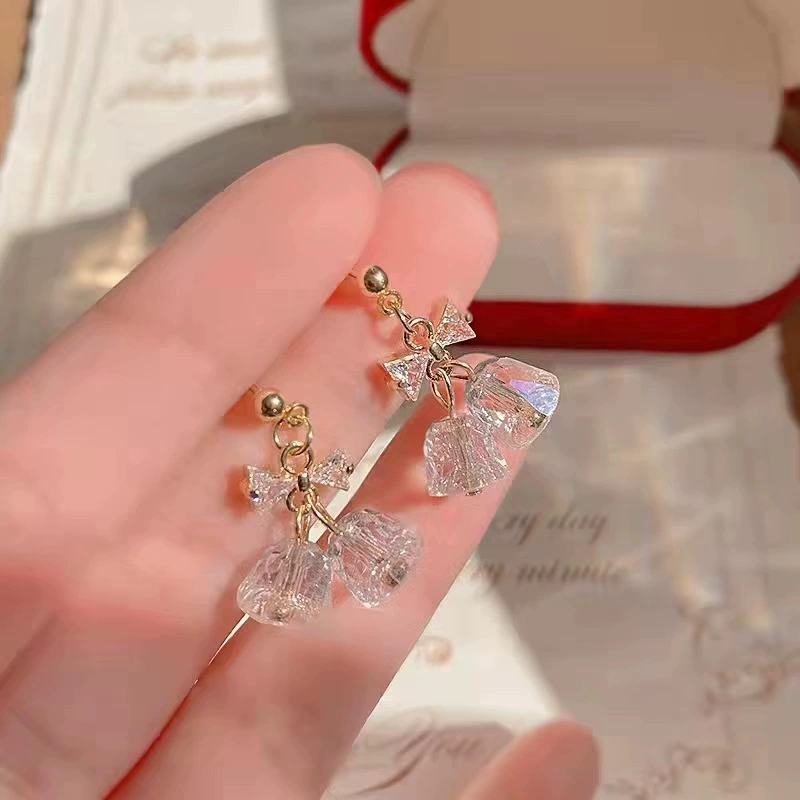 Silver needle, small bell with bow, small design fresh earrings, silver 925 sample, new collection, South Korea, trend of season