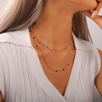 欧美跨境波西米亚风锁骨链彩色天然石工艺设计小众链条复古项链