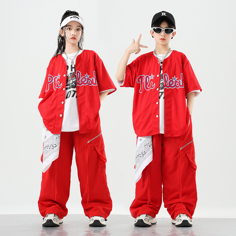 少儿潮酷帅气男女孩hiphop爵士街舞走秀架子鼓短袖T恤演出服服装