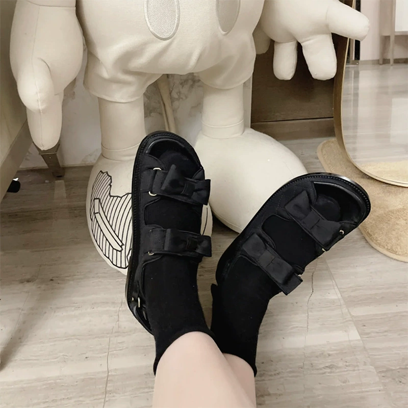 Summer beach universal beach footwear with bow with velcro, sandals, Chanel style, genuine leather