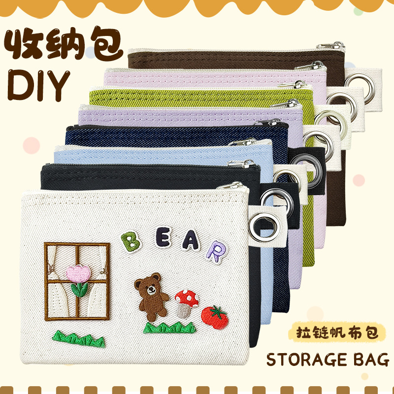 Foreign Trade DIY Zipper Canvas Bag, Cute Earphone Pouch, Coin Purse, Mini Bag, Storage Bag for Data Cables and Documents