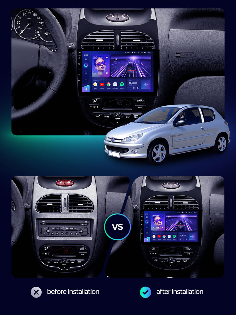 Suitable for 01-08 Peugeot 206 Car Dvd Navigation Android Large-Screen Car Navigation Carplay All-In-One Machine