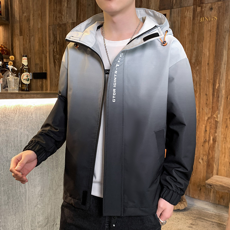 jacket 2021 Spring and autumn season new pattern Hooded Gradient coat Korean Edition leisure time men's wear Trend Teenagers student