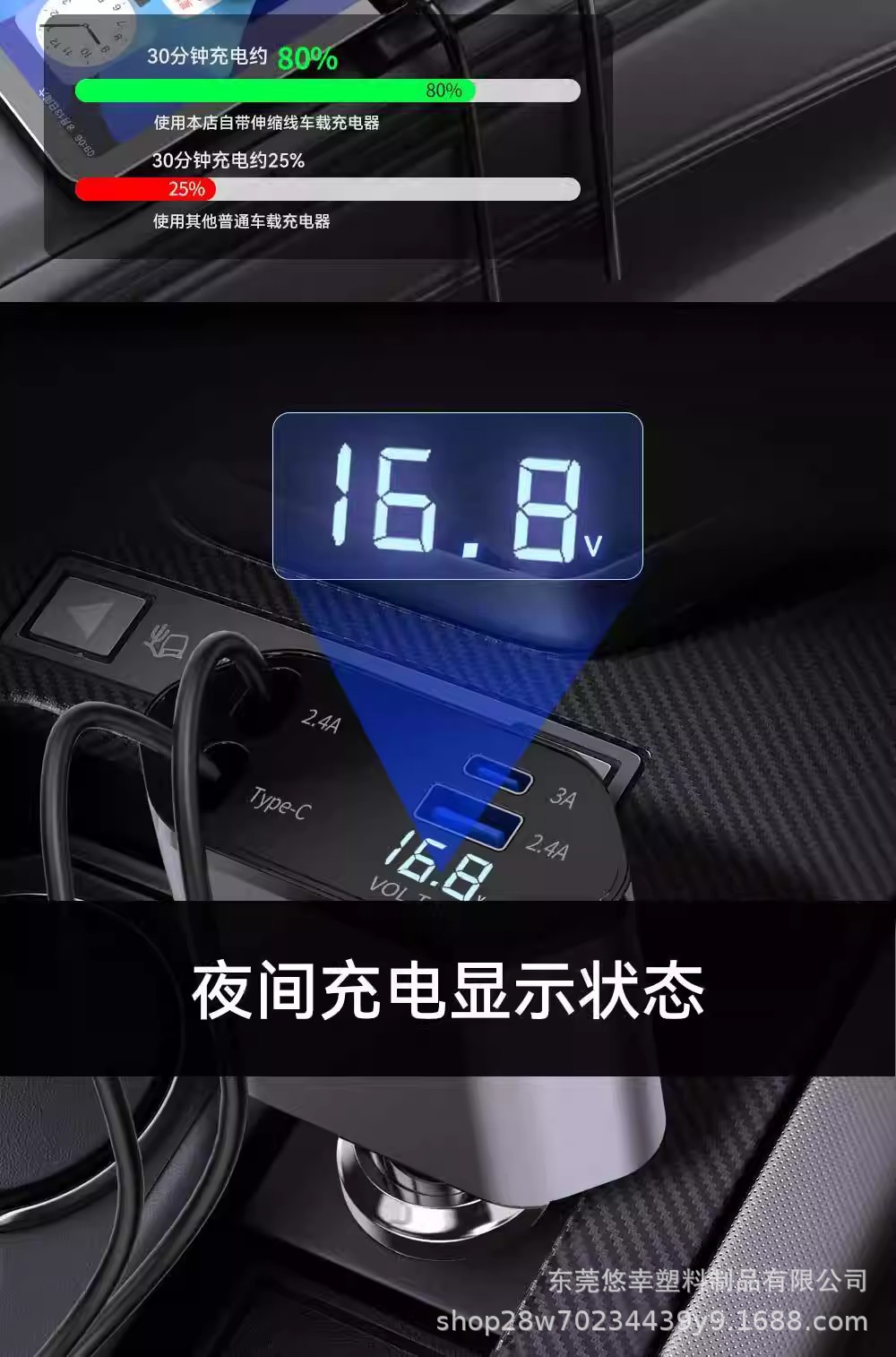 Four-in-one retractable digital display car charger PD super fast charging car charger car cigarette lighter adapter plug cross-border