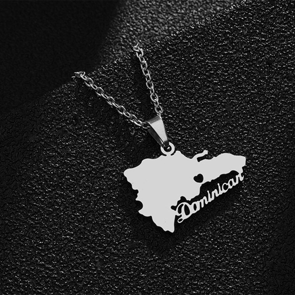 Collana con ciondolo in acciaio al titanio con mappa dominicana per uomo e donna, collana di coppia in acciaio inossidabile, accessori di tendenza_voghion.com
