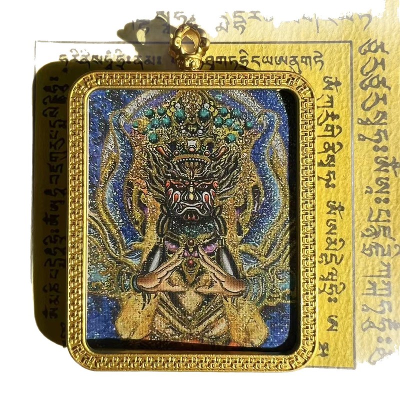 タンカ チベット手描き金塗装粗鉱石絵画コア国民トレンドペンダント九尾キツネ ザキラム ビッグブラックデーツ|undefined