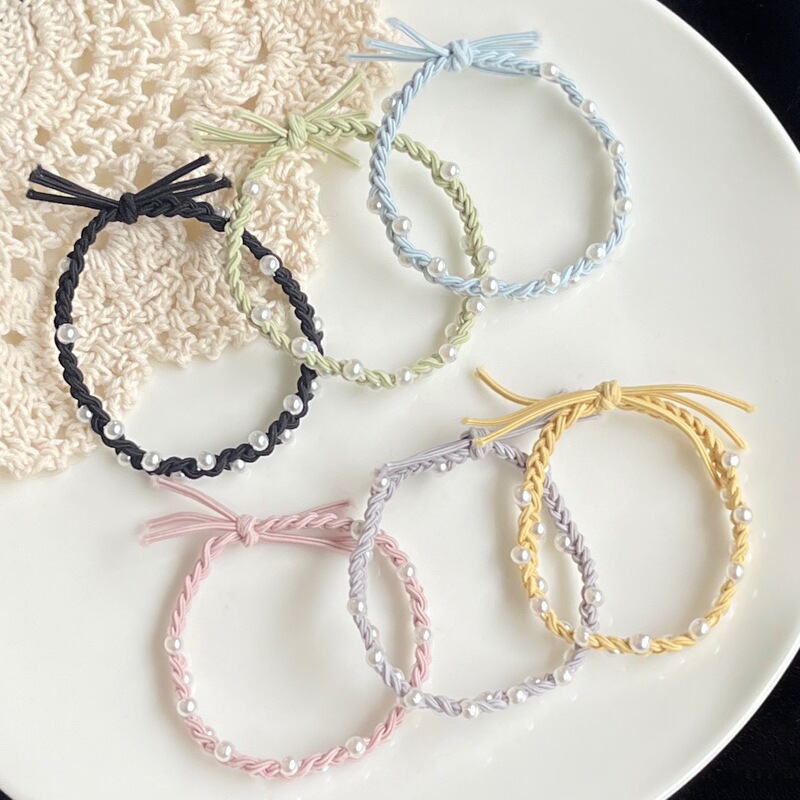 Pearl Hair Band Tie Ball Hair Rope High Elastic and Durable 2024 New Style Style Hair Rope Rubber Band Leather Cover
