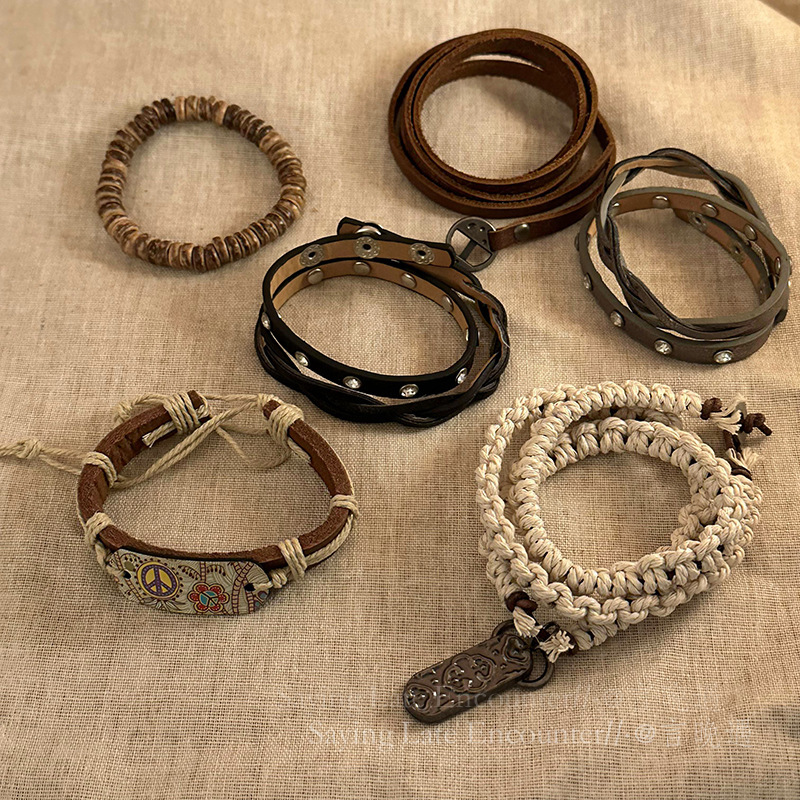 Vintage Ethnic Style Cowhide Woven Bracelet Women's Bohemian Style Design Sense Couple's Best Friend Personalized Bracelet