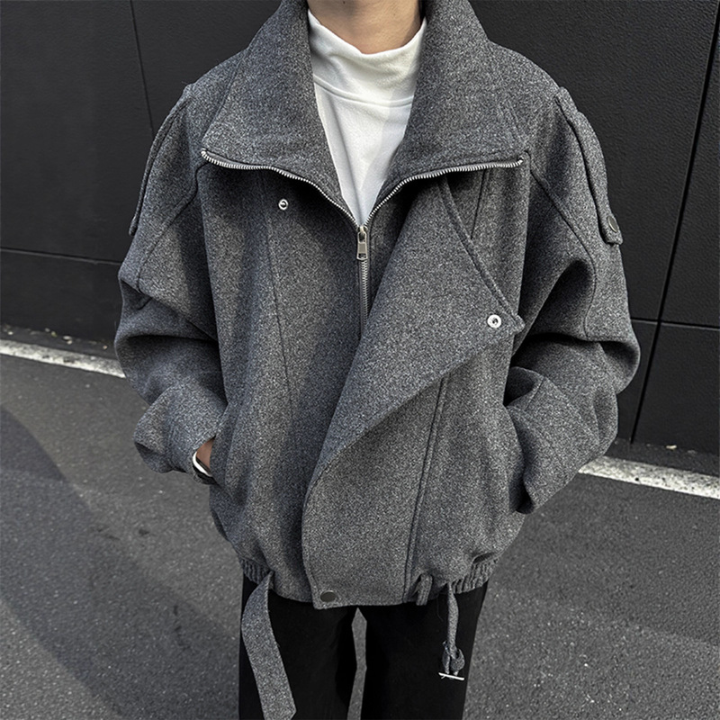 Designed Woolen Jacket Men's Autumn and Winter Cleanfit Korean Style High-End Short Handsome Deconstructed Woolen Jacket