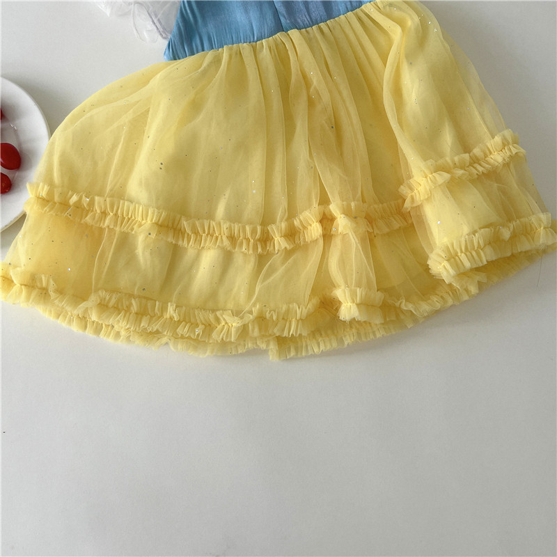 [Exempt de posta] niñas arco vestido de princesa para niños de manga corta empalmado vestido de verano niñas de verano nuevos productos