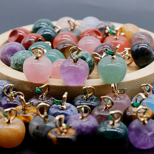 Natural Stone Crystal Agate Amethyst Rose Quartz Small Apple Pendant DIY Necklace Earrings Decorations Charms Cross-border