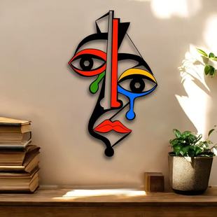 Cross-Border Iron Art Picasso Face Wall Hanging Bedroom Living Room Wall Art Decoration Contrasting Color Abstract Hollow Line Painting