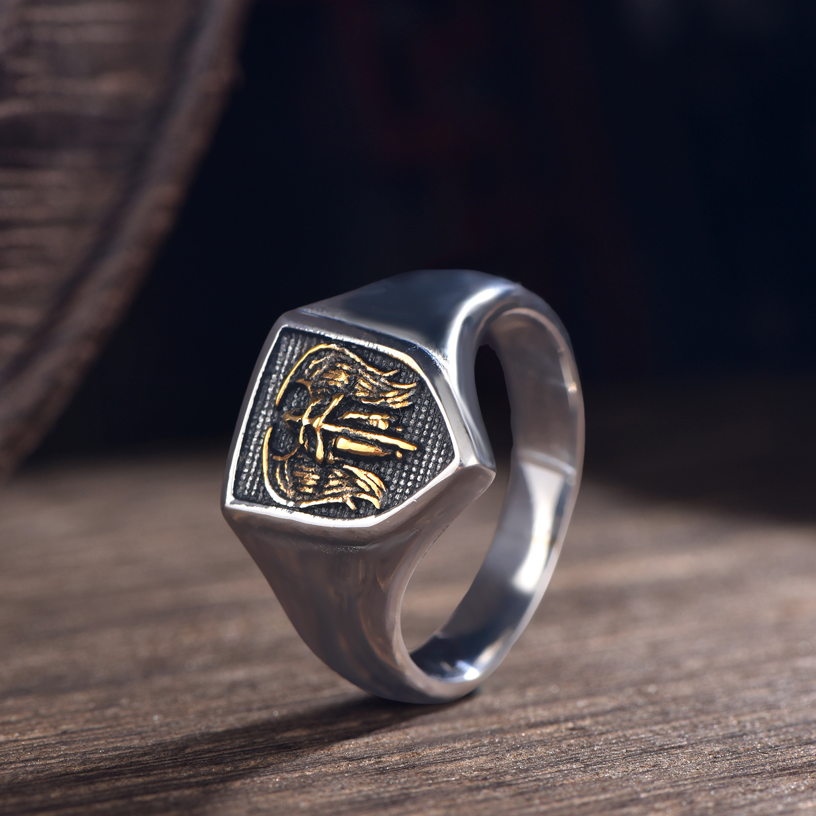 11g Weight Rings Classification 12, 8 Ring Size 1 Piece Quantity Party, Street Occasion Retro Classic Style Geometric 304 Stainless Steel Plating Men's Rings Men Signet Rings