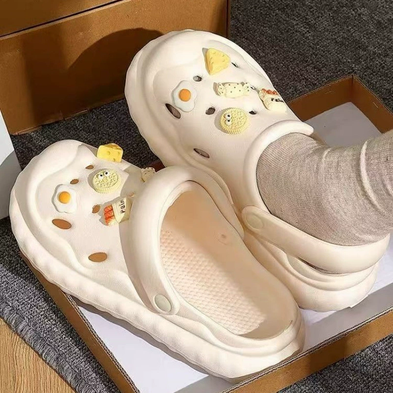 Летние сабо, новые женские тапочки с мультяшным принтом, креативные нескользящие тапочки на толстой подошве, увеличивающие рост, двойные тапочки для женской верхней одежды