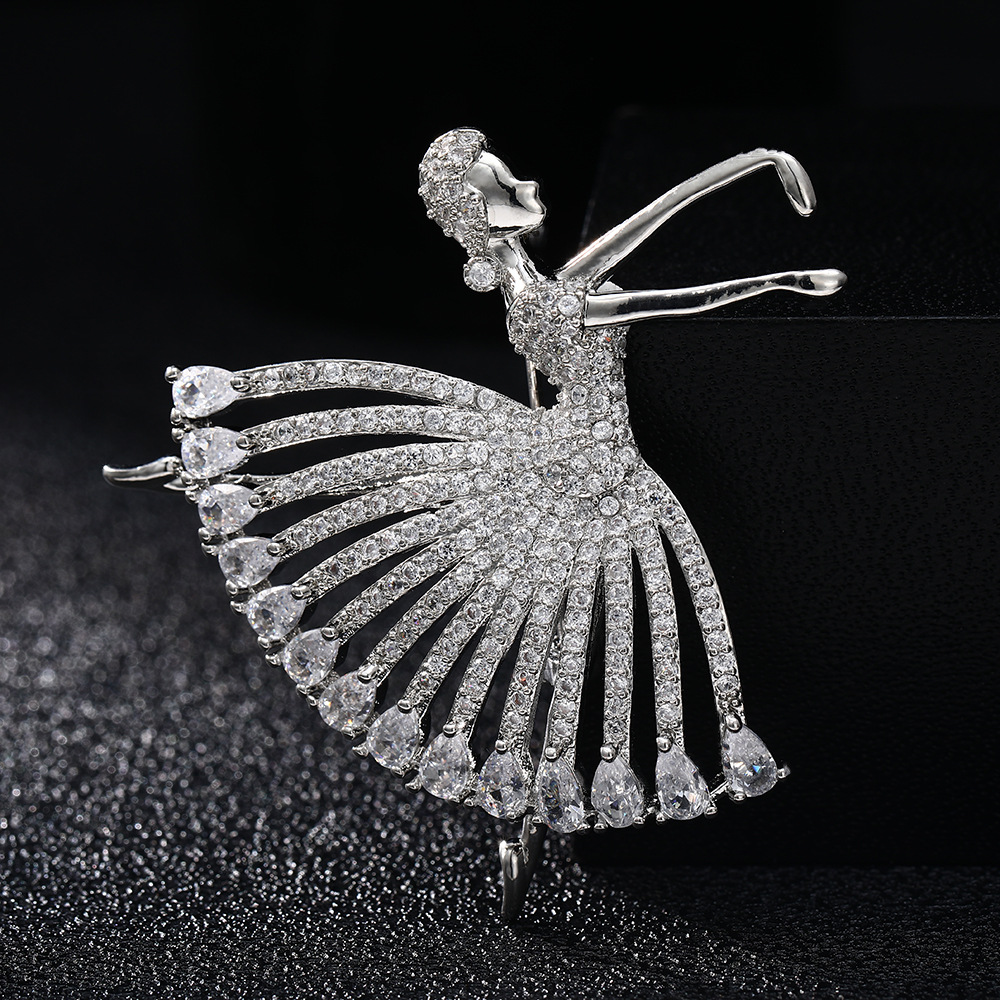 Micro Inlay Colorful Zircon Brooch Dancing Ballet Girl Corsage Crystal Korean Women's Decorative Pin Garments