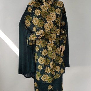 Cross-border exclusive fashion new plus size printed cloth women's robe floral cloth skirt suit ethnic style dress wholesale