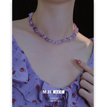 韩版复古紫水晶串珠项链配饰女款时尚小众设计高级感锁骨链脖颈链